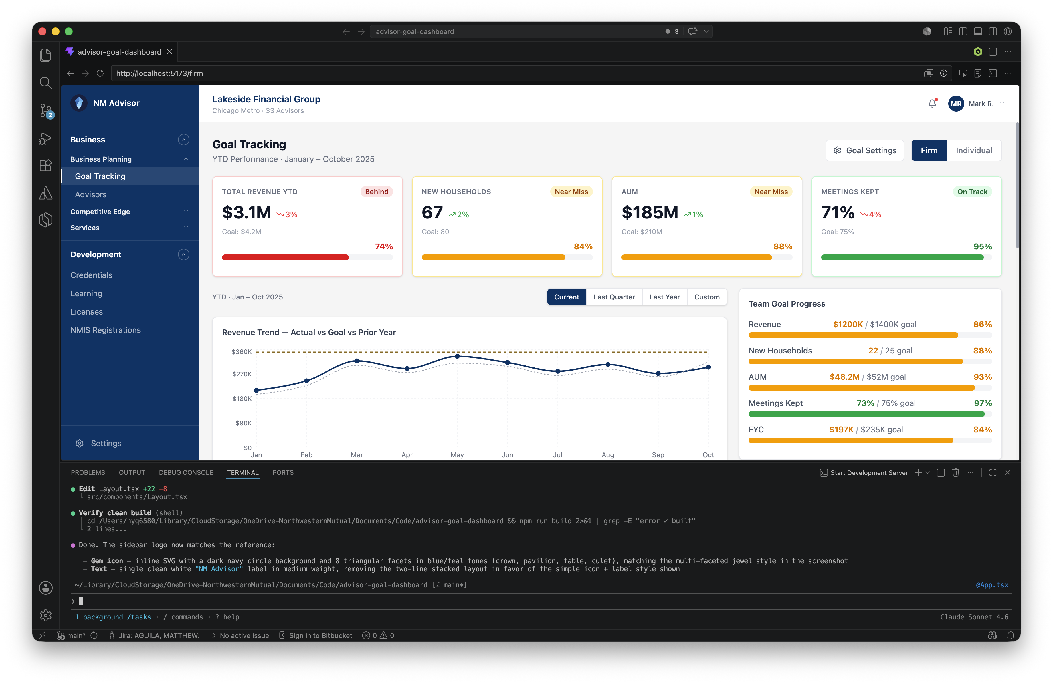 VS Code — coded prototype running at localhost