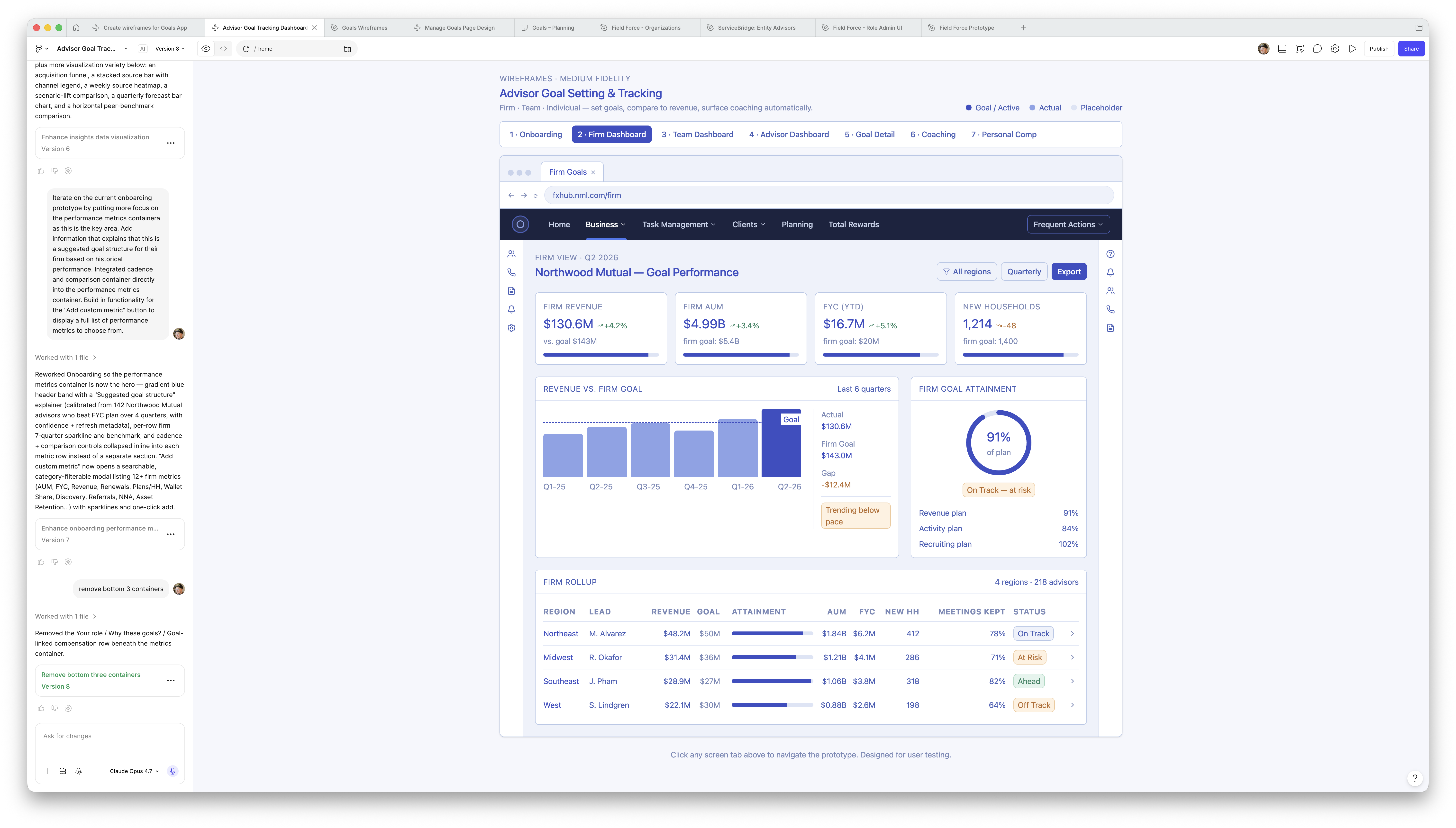 Firm dashboard wireframe