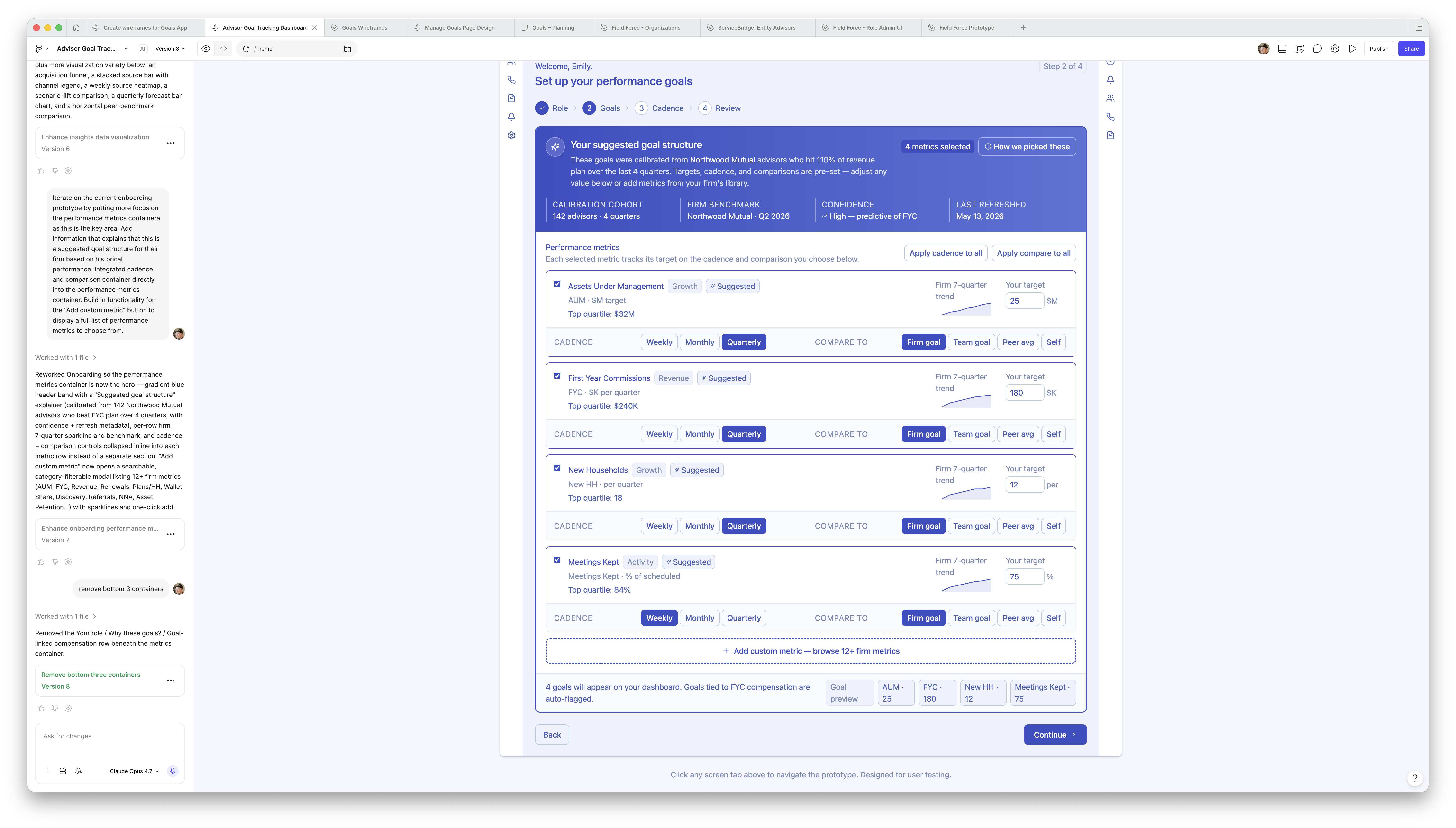Onboarding — suggested goal structure